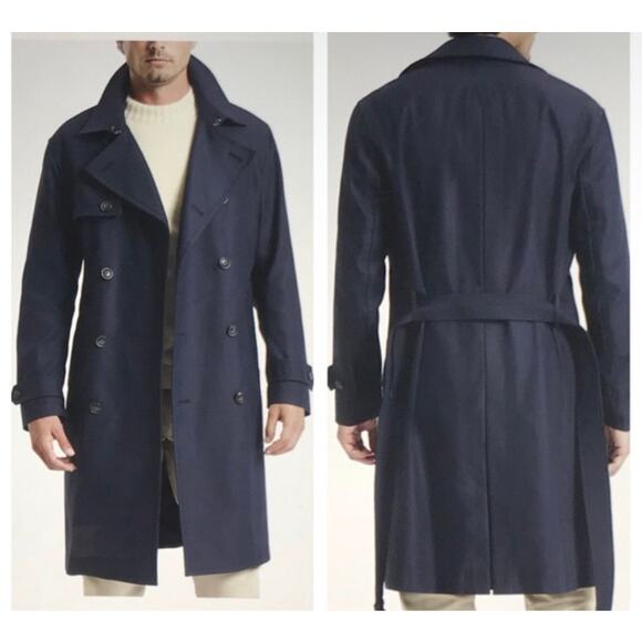Banana Republic Mens Heritage Collection Navy Water Repellent Long Trench Coat - Picture 1 of 16